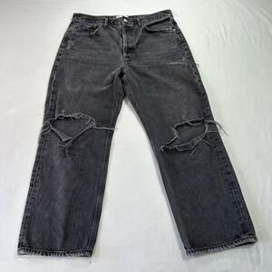 AGOLDE 90s Crop Jeans Mens 30 Black Distressed Organic Cotton High Rise Denim